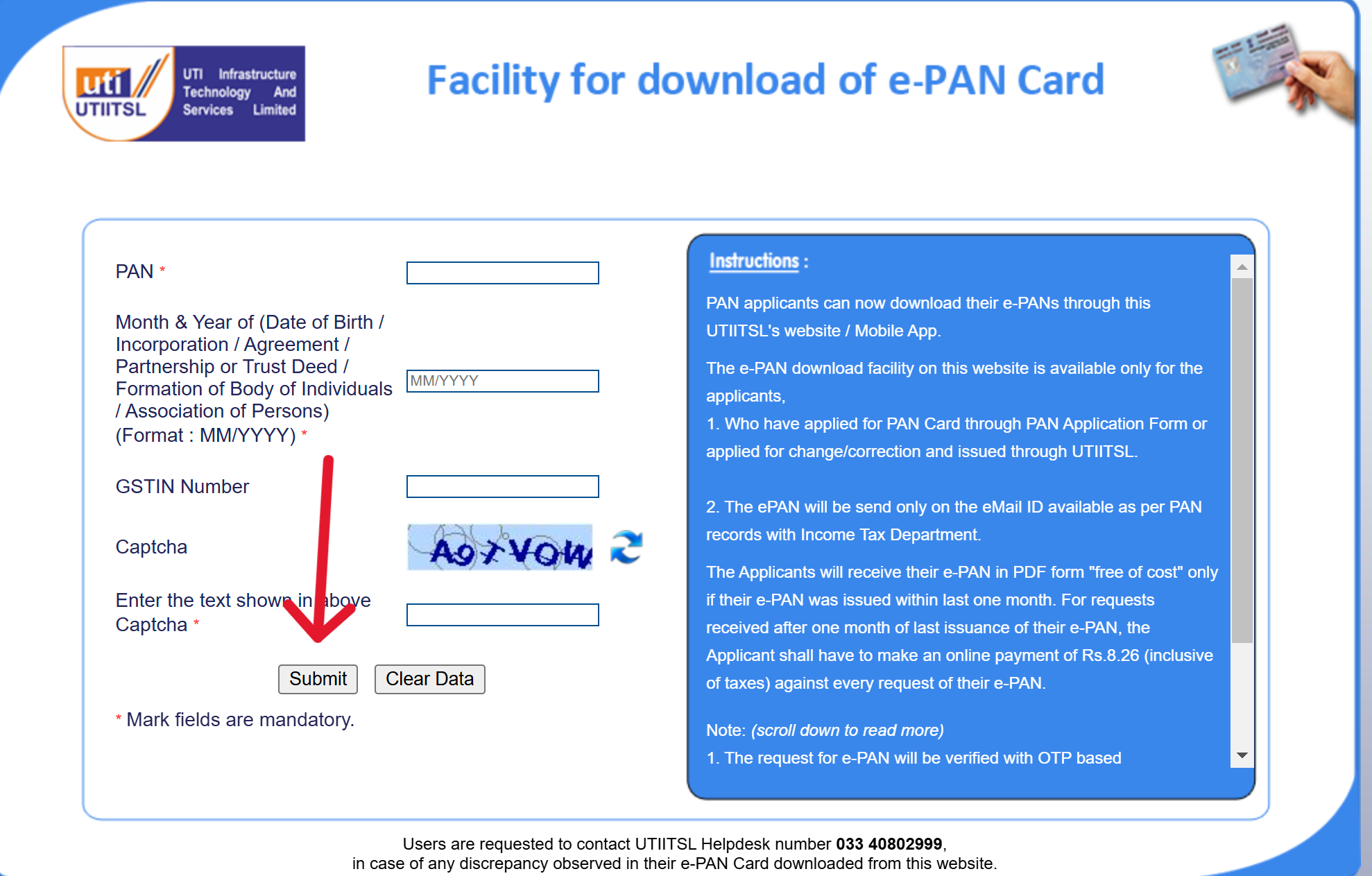 Get ePAN UTIITSL